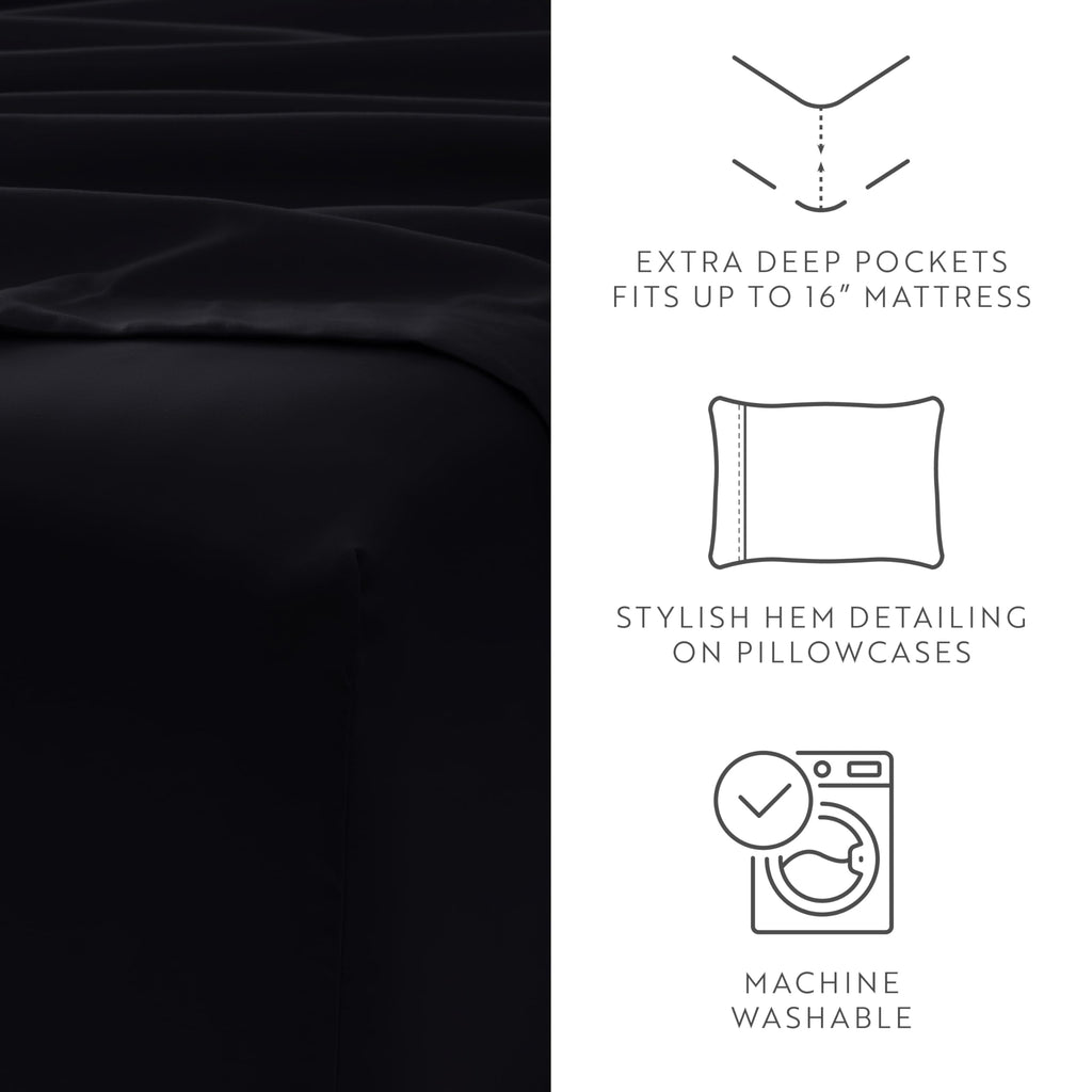 6 Piece Bed Sheet Set, Black