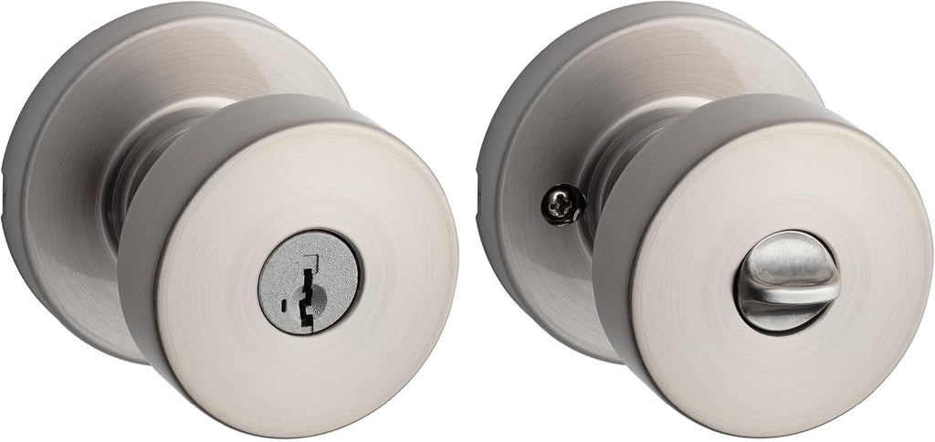 Pismo Entry Door Knob with Lock and Key, Secure Keyed Handle Exterior, Front Entrance and Bedroom, Satin Nickel, Pick