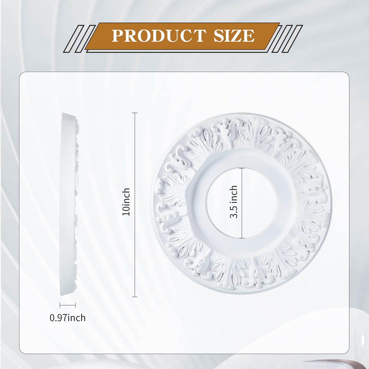 2 Pcs 10 Inch White Ceiling Medallions, PU Light Fixture Decor