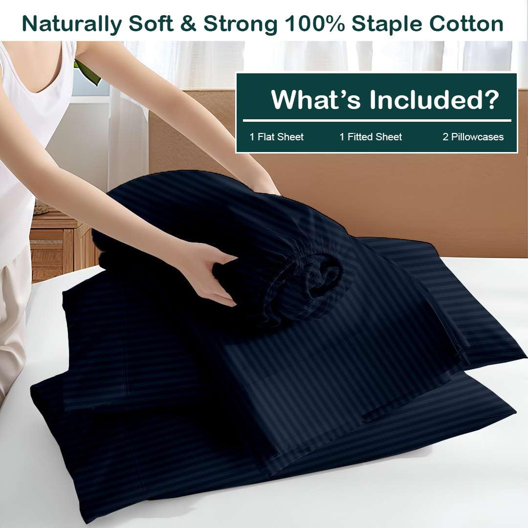 Premium 4 Piece Egyptian Cotton Fitted Sheet Set, Hotel Quality Soft Breathable Bedding Sheets, 15" Deep