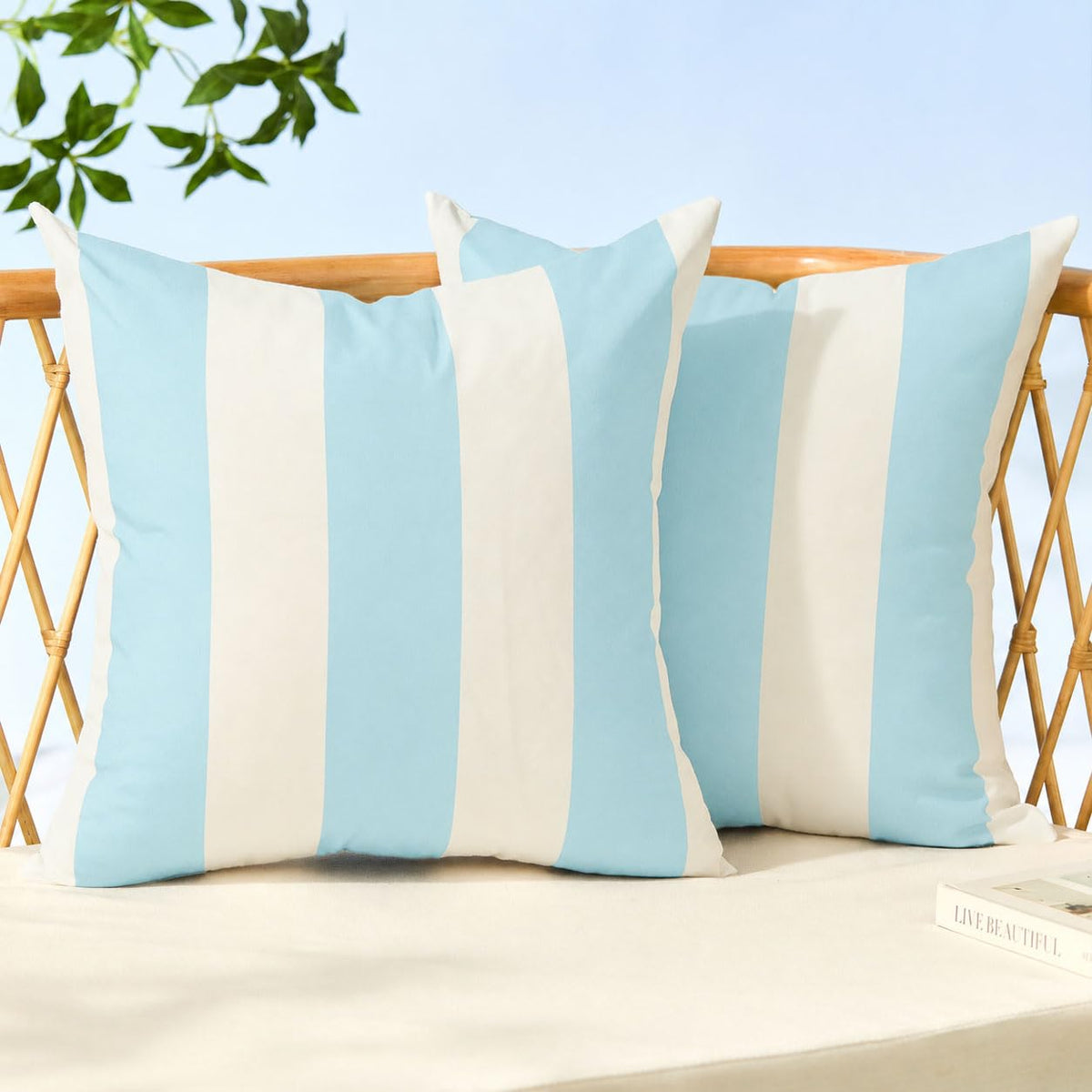 Outdoor Pillow Covers 16x16 Light Blue Striped Outdoor Decor 007O16