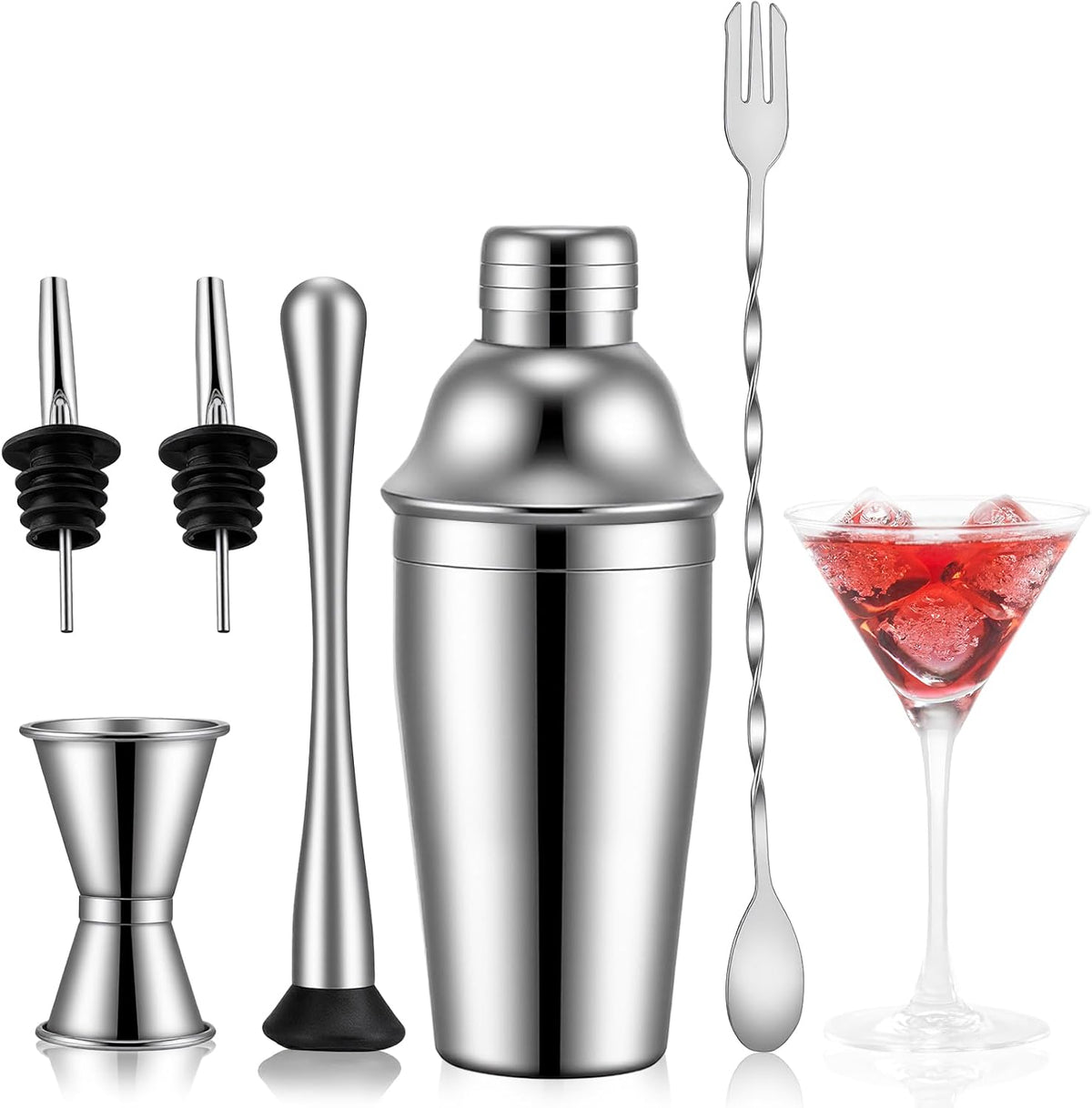 26oz Professional Cocktail Shaker Set with Built-in Strainer,Martini and Margarita Shaker Bar, Boston - Set of 6