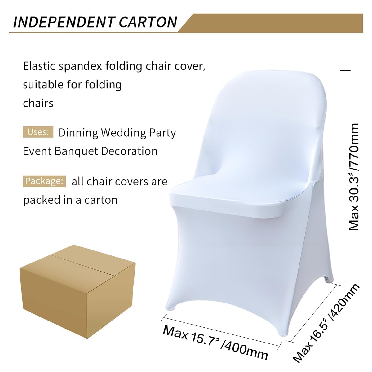 100 Pcs White Folding Chair Cover Washable Removable Universal Fitted Chair Cover Protector for Wedding Party Banquet