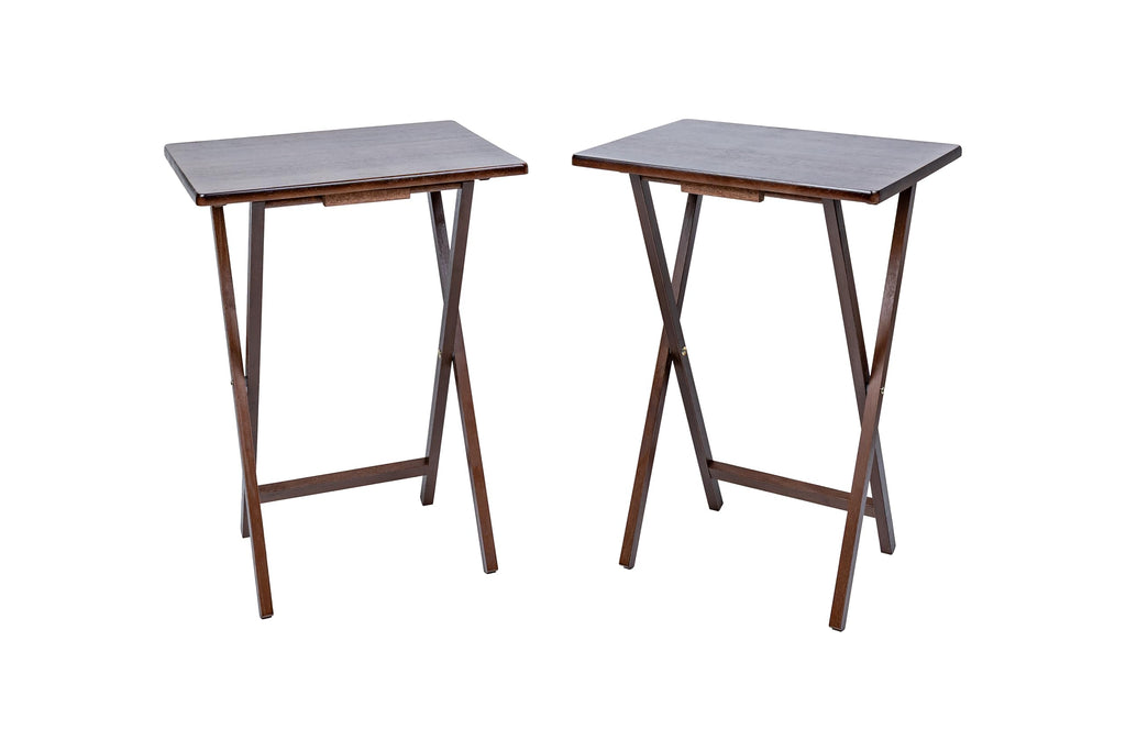 Modern Indoor Folding Tray Table Set of 2, Walnut Finish, Solid Rubberwood, 19 x 14.5 x 26 Inches, Lightweight & Easy