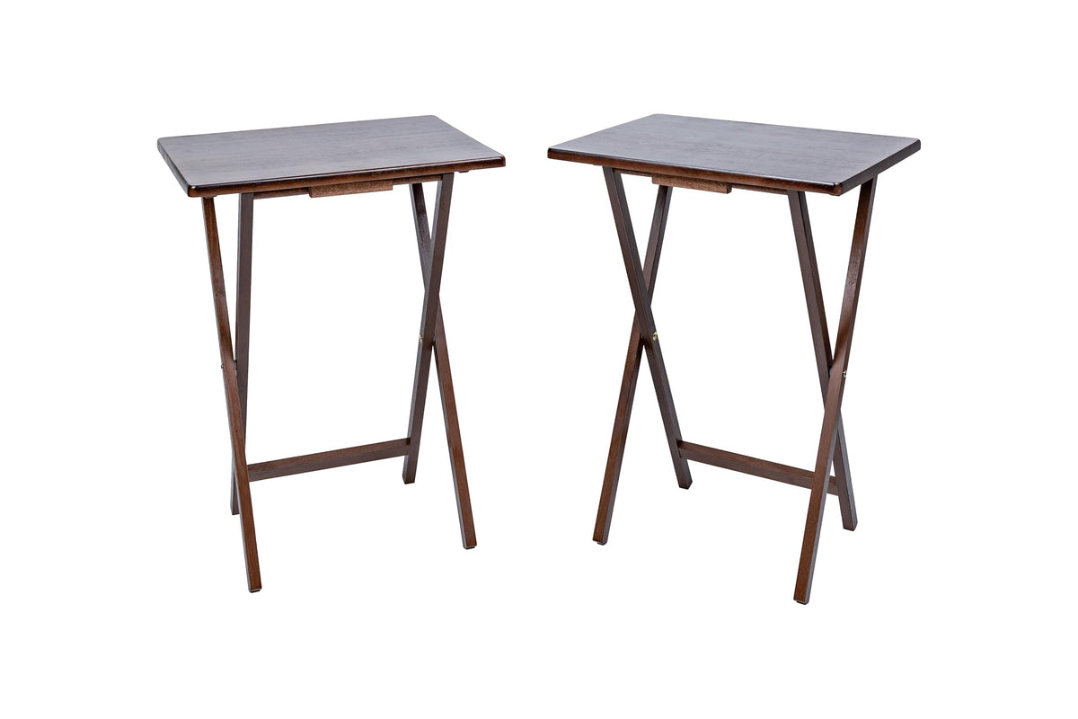 Modern Indoor Folding Tray Table Set of 2, Walnut Finish, Solid Rubberwood, 19 x 14.5 x 26 Inches, Lightweight & Easy