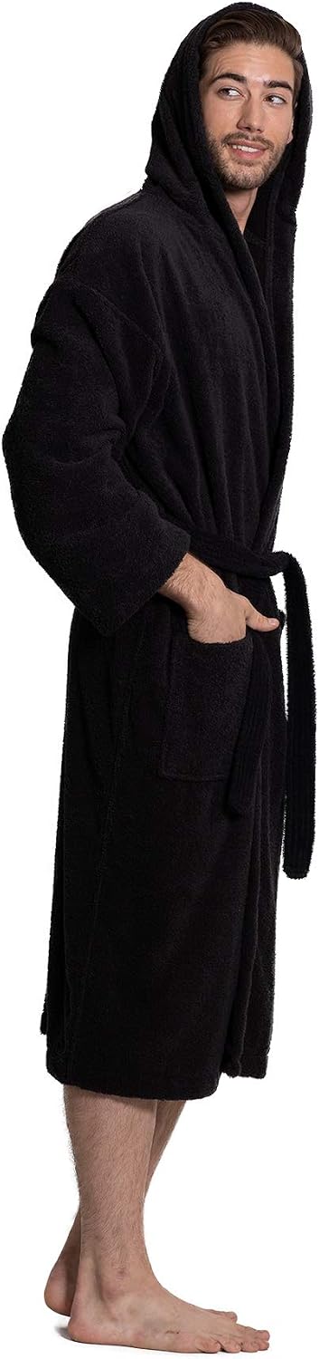 Men's Turkish Terry Cloth Robe, Thick Hooded Bathrobe