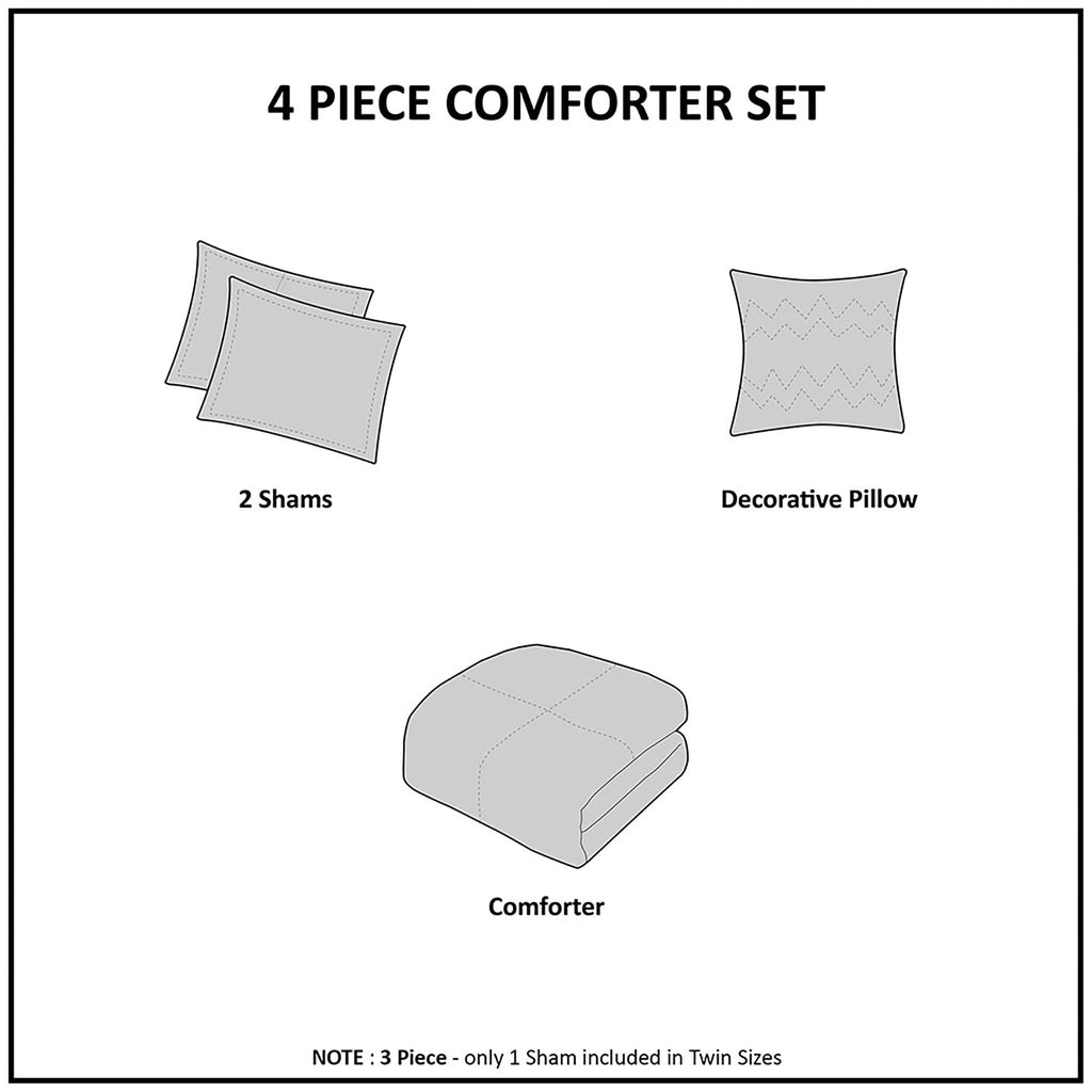 Brush Stroke Reversible Comforter Set - Abstract Styling, Embossed Seersucker Design, Cozy Oversized & Overfilled