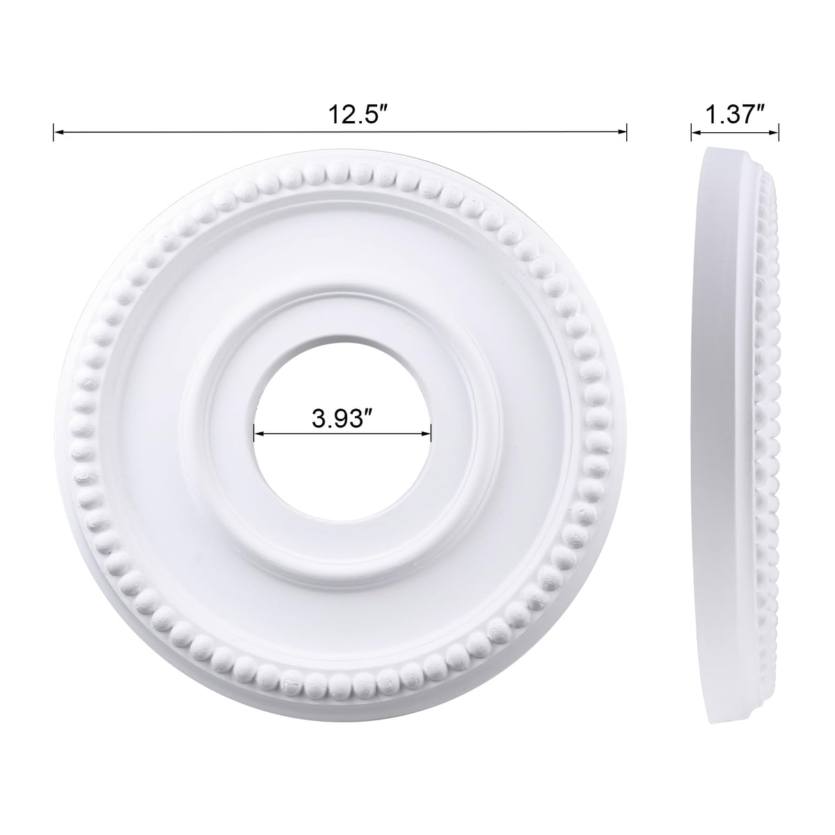 2-Pack Ceiling Medallion - 12-1/2" OD x 3-15/16" ID x 1-3/8" P - Primed Light Fixture Cover Plate for Chandeliers