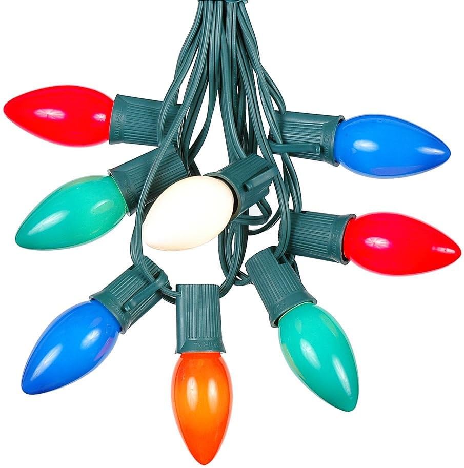 25 Foot C9 Multi Ceramic Christmas String Light Set, Opaque Bulbs