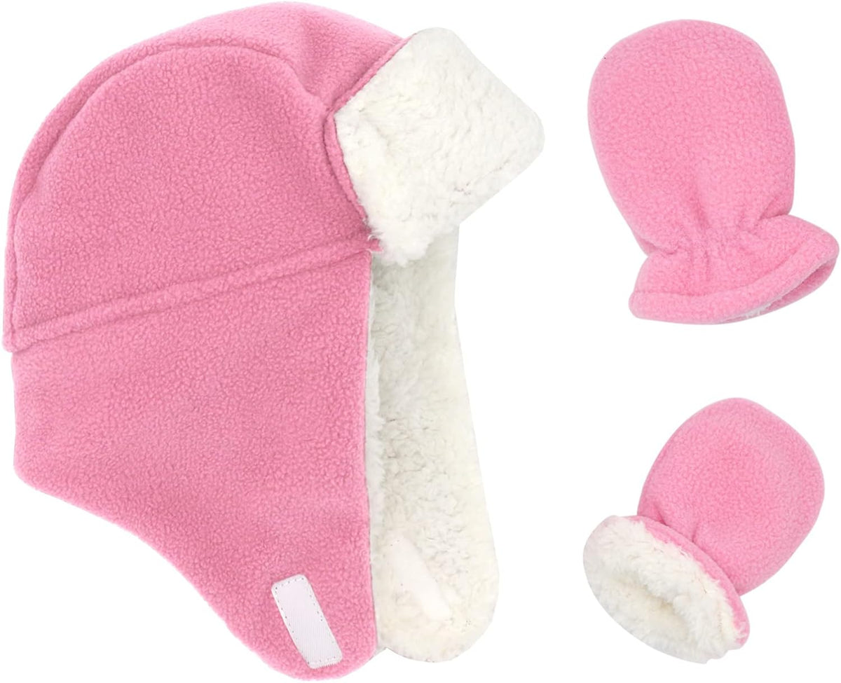 Baby Winter Hat Mittens Toddler Hats for Boys Girls Sherpa Lined Toddler Gloves Infant Baby Hat and Mitten Set