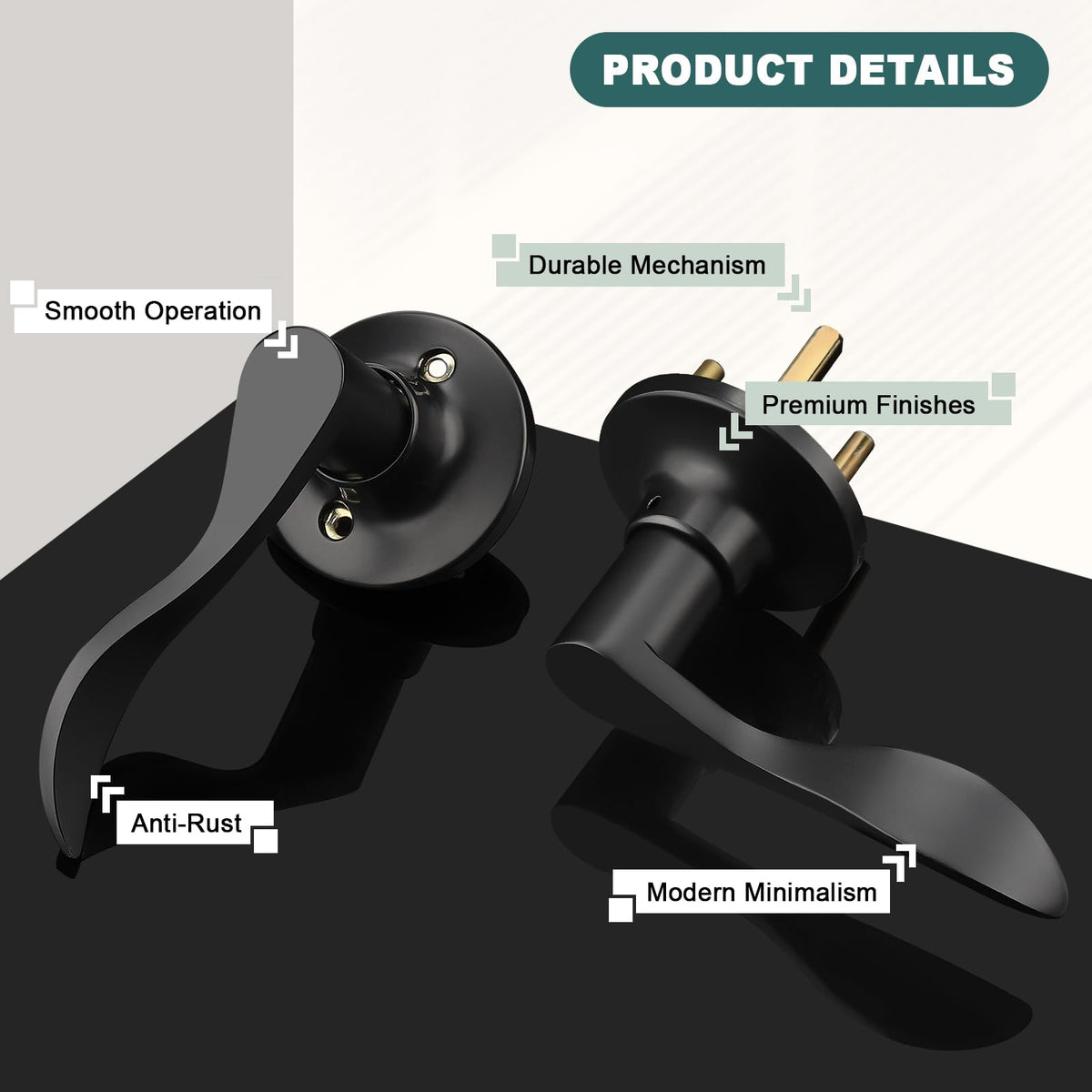 5 Pack Matte Black Passage Door Levers Interior Door Handles and Closet Door Lock Keyless Wave Lever Door Handles