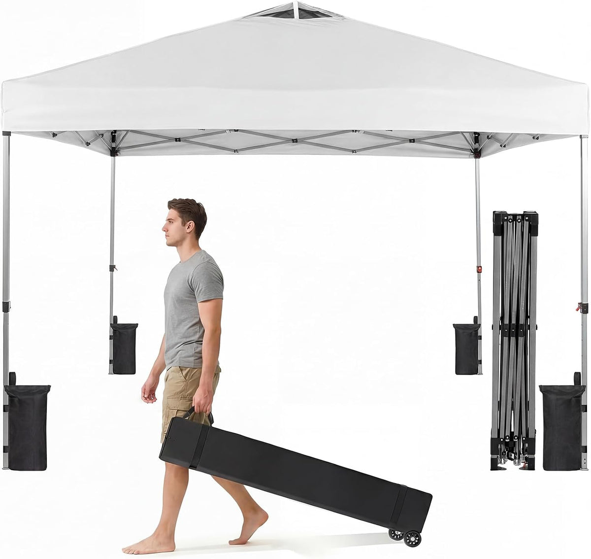 10x10ft 1-Person Pop Up Canopy Tent, Heavy Duty One Push Setup Portable Outdoor Shelter Events Camping with Rolling