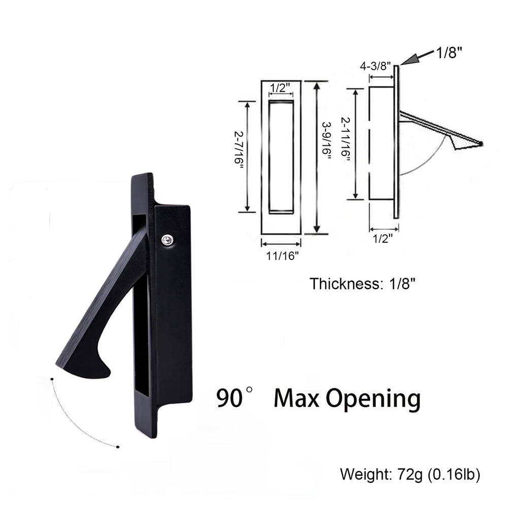 Pocket Door Handles Edge Pull,Flush Finger Hardware,Matte Black,2