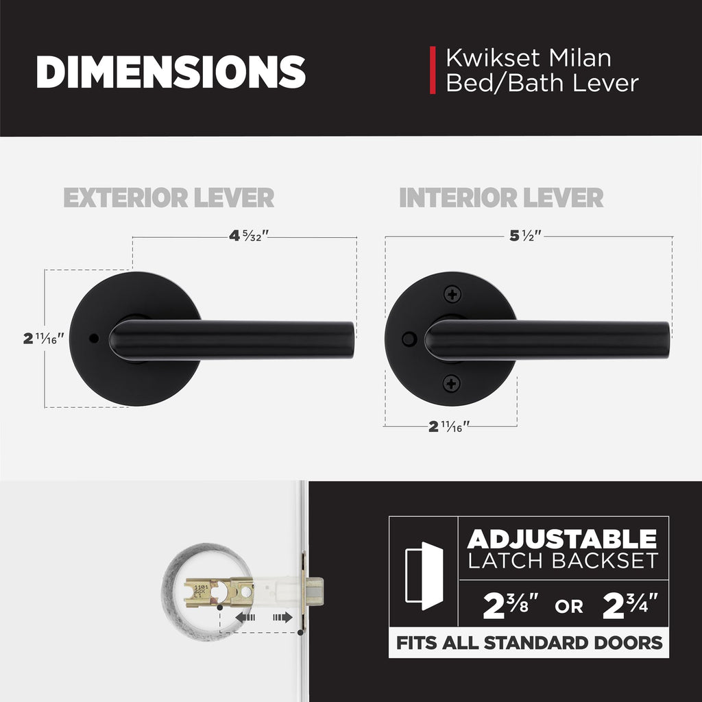 Milan Privacy Door Handle , Matte Black