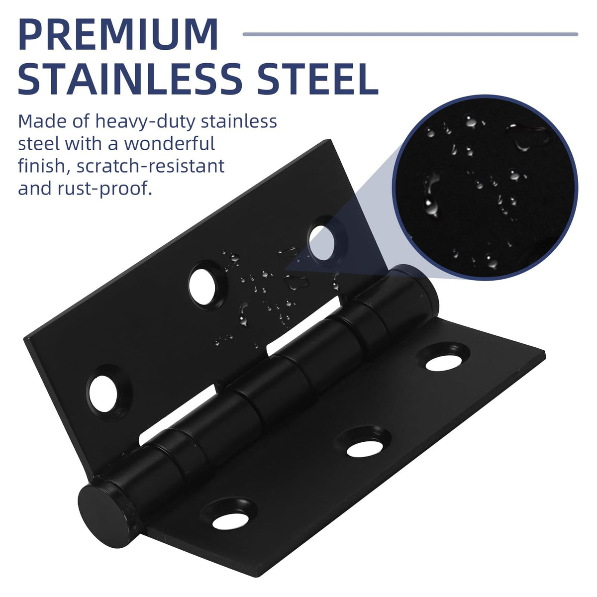6 Pack Ball Bearing Door Hinges with Square Corners, 3 x 2.5 Inch Heavy Duty Stainless Steel Hinges with Screws for