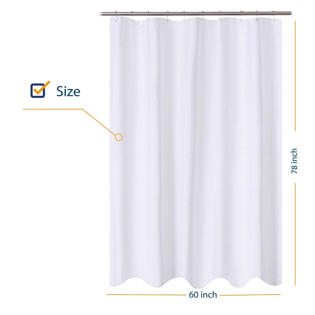 Fabric Shower Curtain Liner 60 x 78 inch Long Stall Size, White