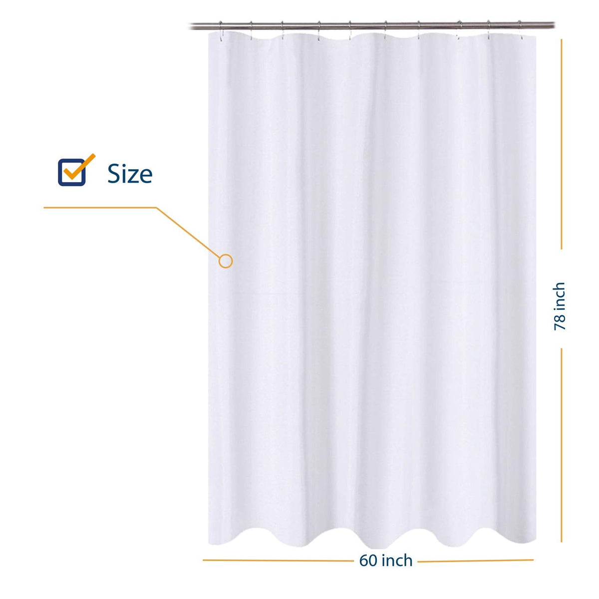Fabric Shower Curtain Liner 60 x 78 inch Long Stall Size, White