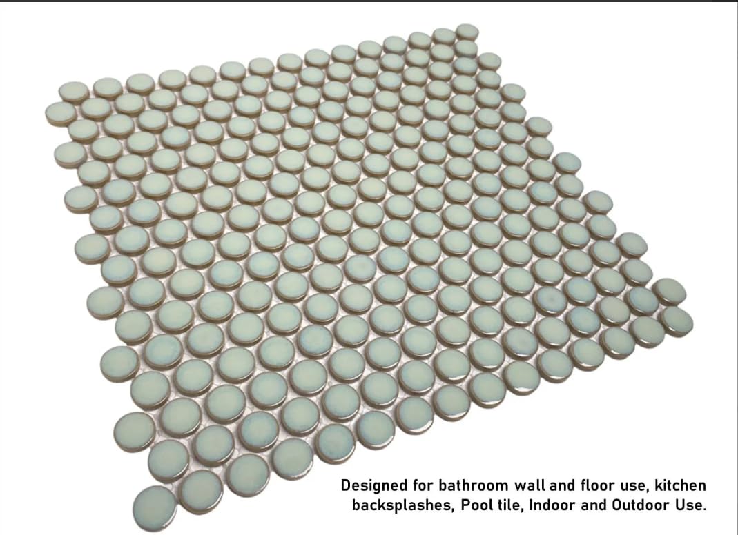 Penny Round Vintage Green Glossy Porcelain Mosaic Tile Floor, Wall, Kitchen Backsplash, Pool Use (1 Sheet)