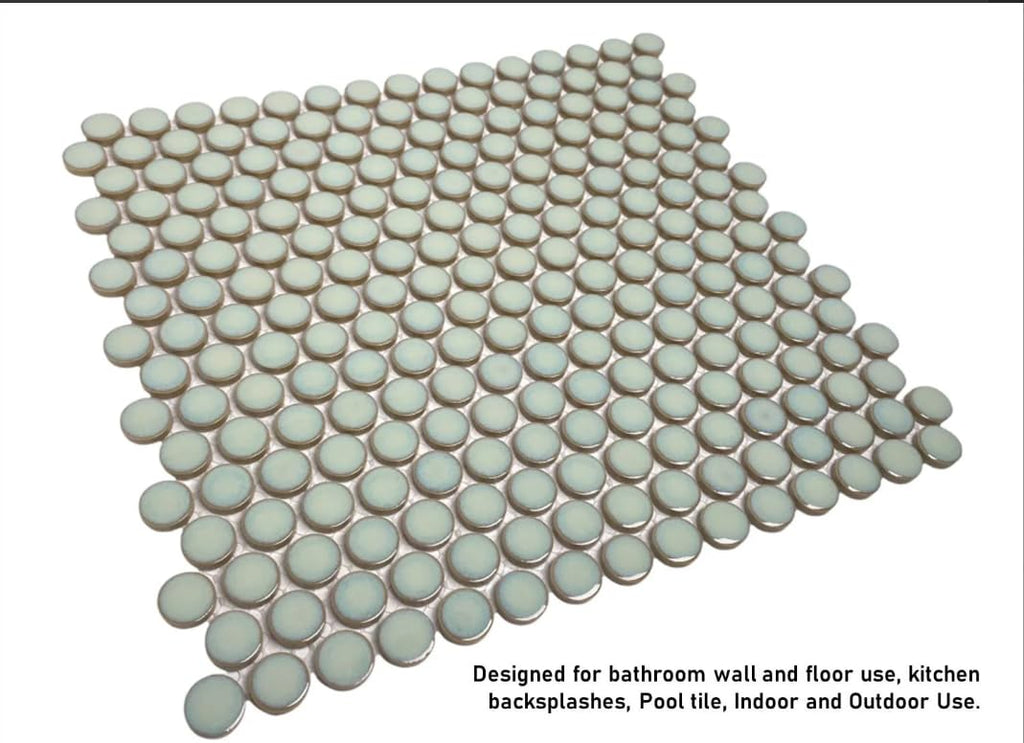 Penny Round Vintage Green Glossy Porcelain Mosaic Tile Floor, Wall, Kitchen Backsplash, Pool Use (Box of 10 Sheets)