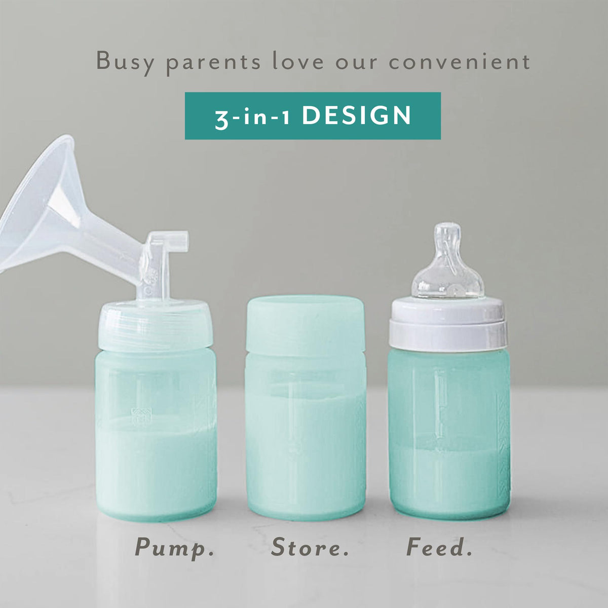 Silicone Breast Milk Storage Bottles | Daycare Approved | 100% Plastic Free Baby Bottle | 3 in 1 Pumping, Storing