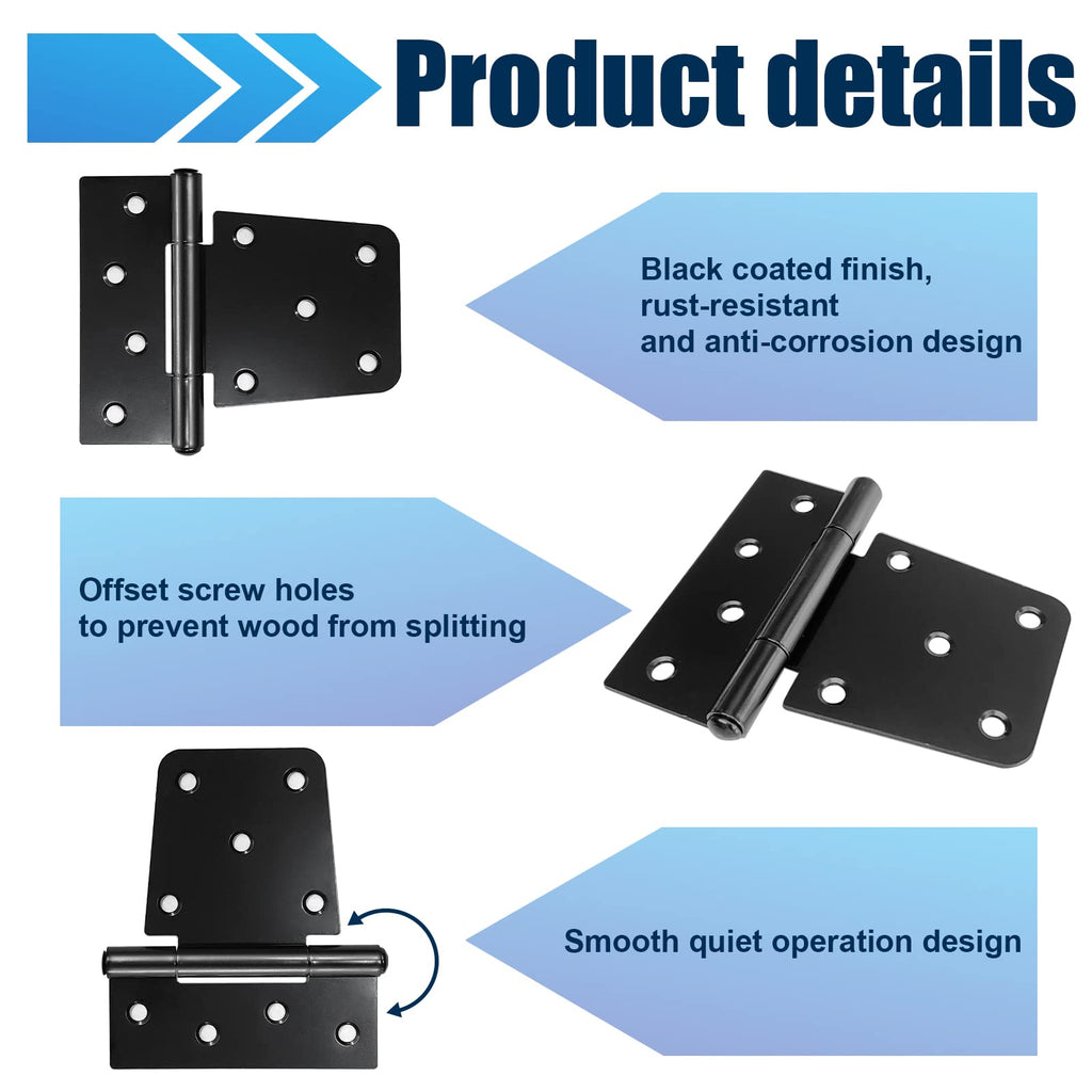 Heavy Duty Gate Hinges - 4 Pack, Black Iron 3.5 Inch Hinges for Wood Shed, Barn Door, Fence Gate Swing (Screws