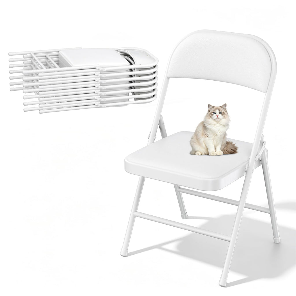 8 Pack Padded Folding Chairs, Portable Metal Foldable Chairs with Cushion, PU Leather Sturdy Indoor Outdoor Seating