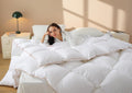 Down Comforter - All Season Medium Weight Fluffy White Duvet Insert, Warm Feather Bedding, Soft 100% Cotton Cover