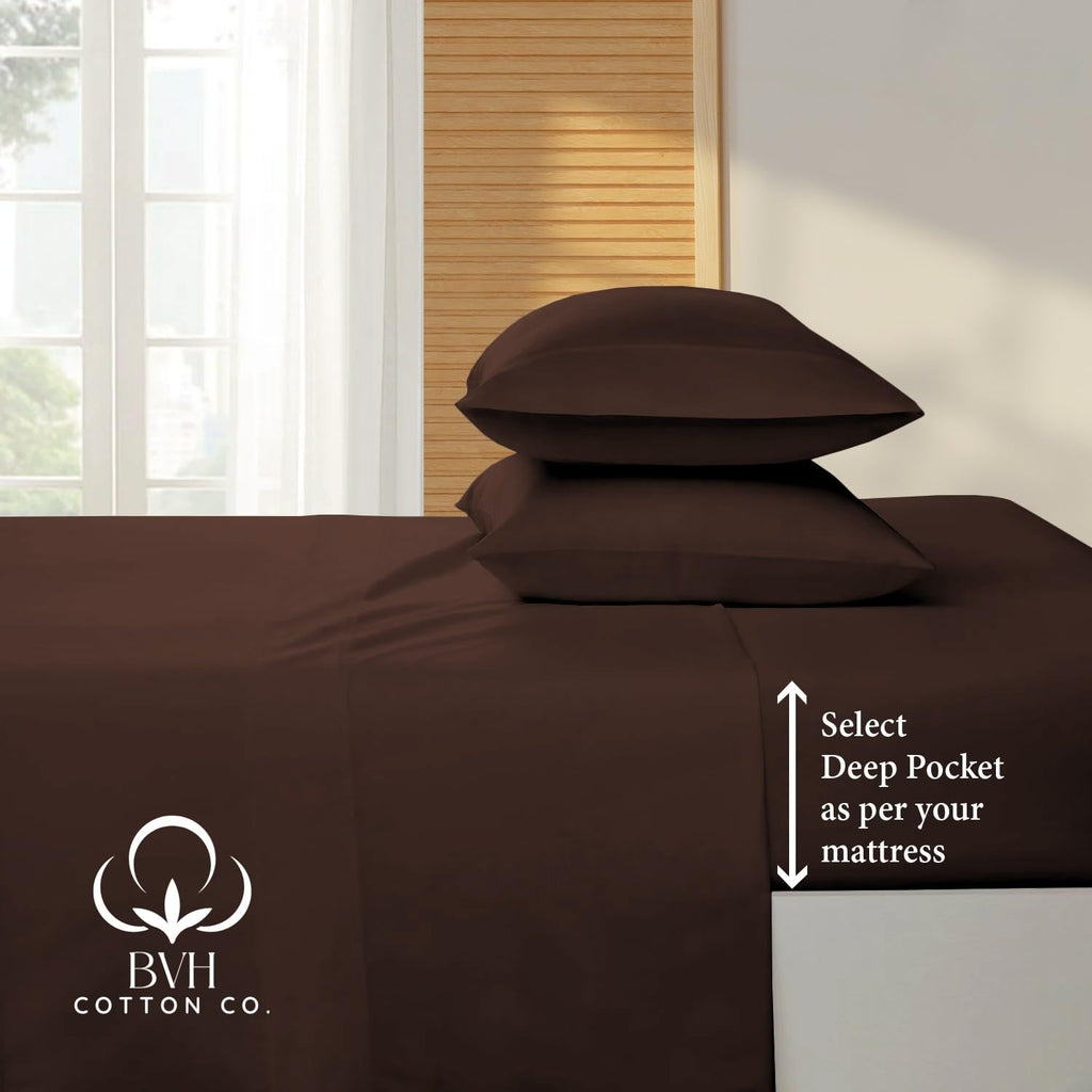 Egyptian Cotton Sheet Set, 4Pc Bed Set, Soft & Breathable Percale Weave, Fits 10-12" Deep Pocket