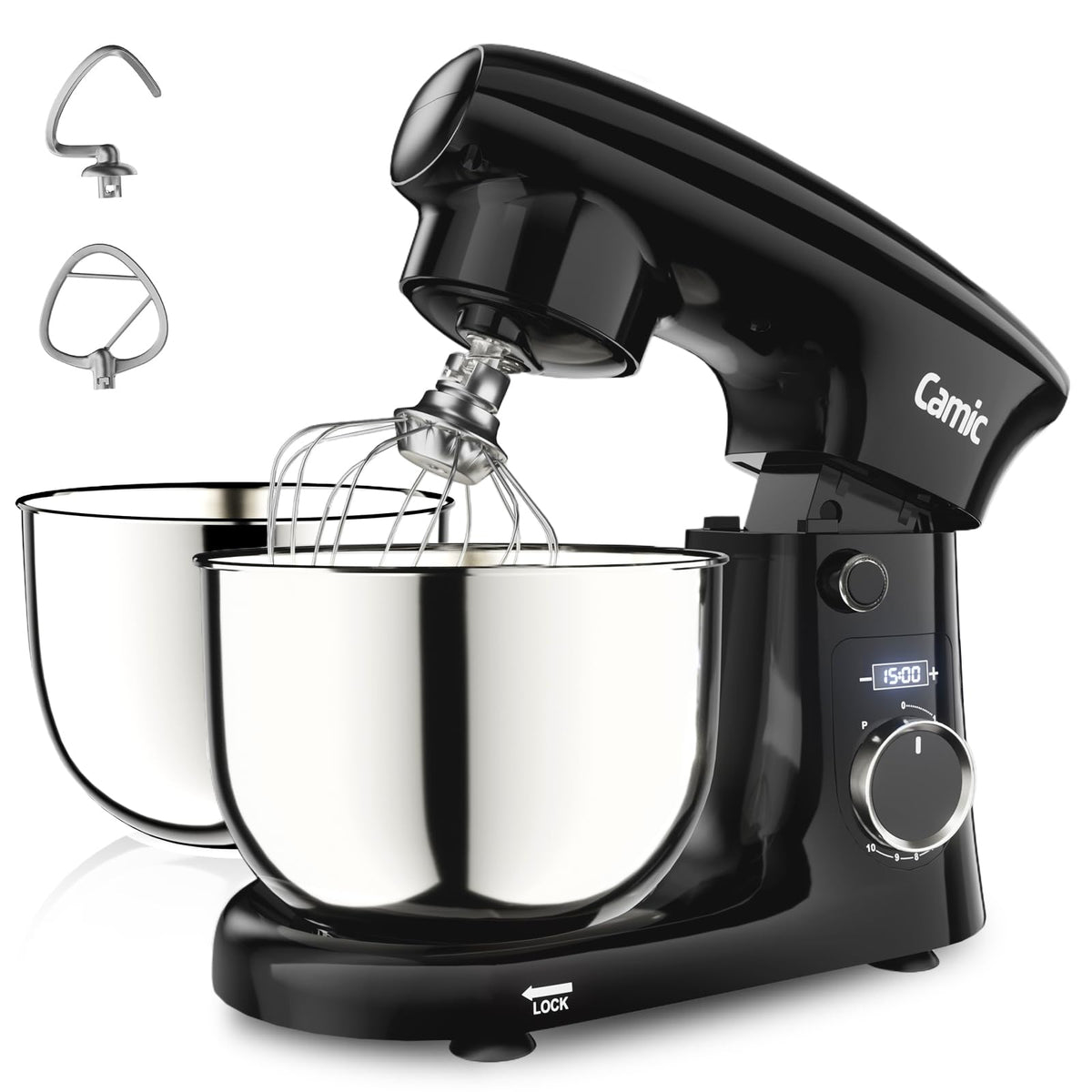 Stand Mixer, 4.2QT+5.3QT Two bowls Electric Mixer,Black