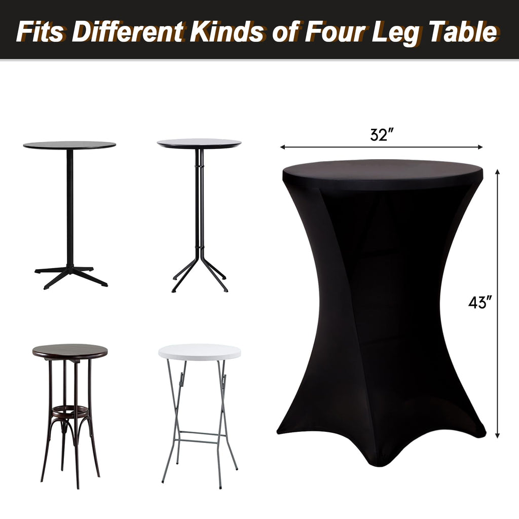 2 Pack Cocktail Tablecloth Bar Top Table Covers Round Black Spandex