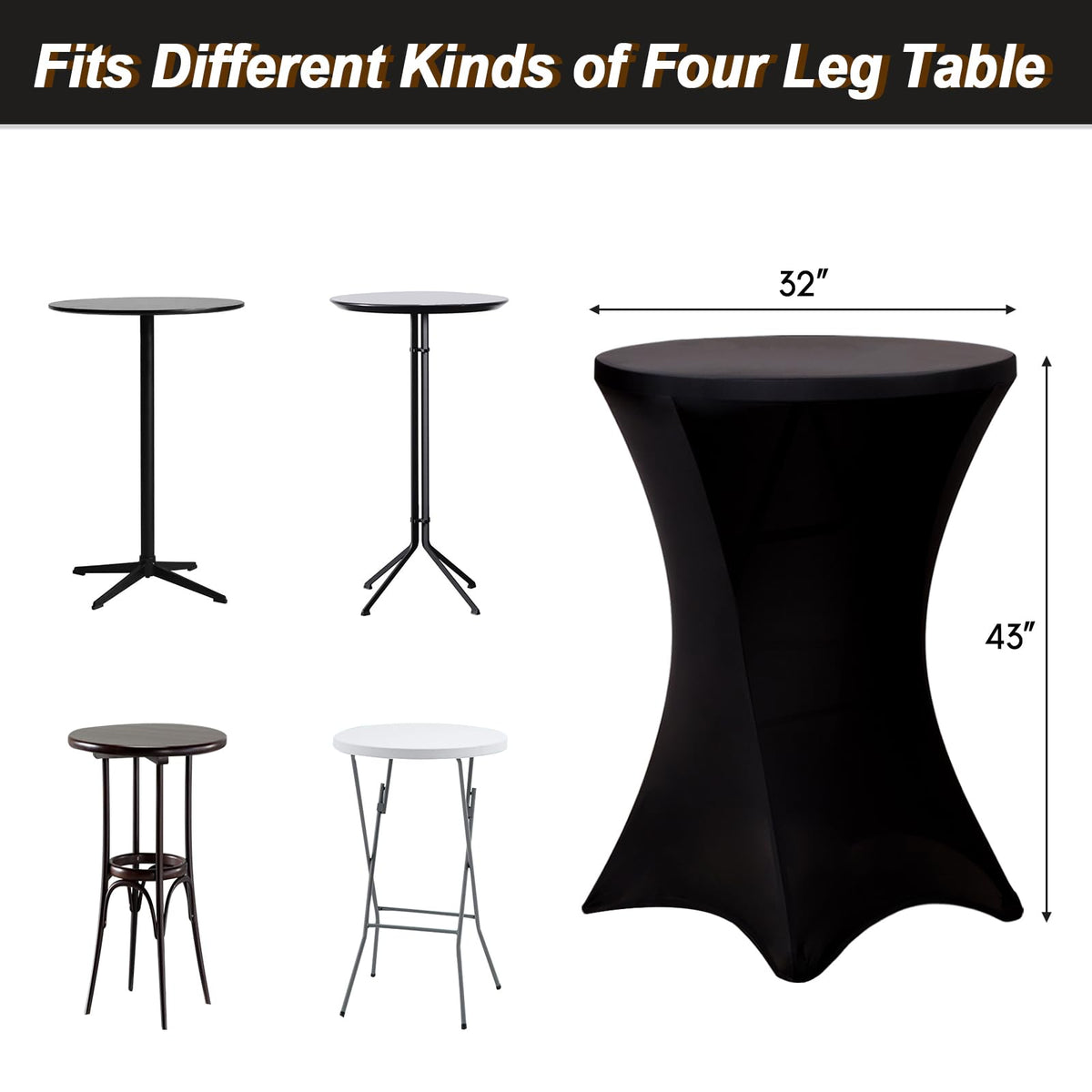 2 Pack Cocktail Tablecloth Bar Top Table Covers Round Black Spandex