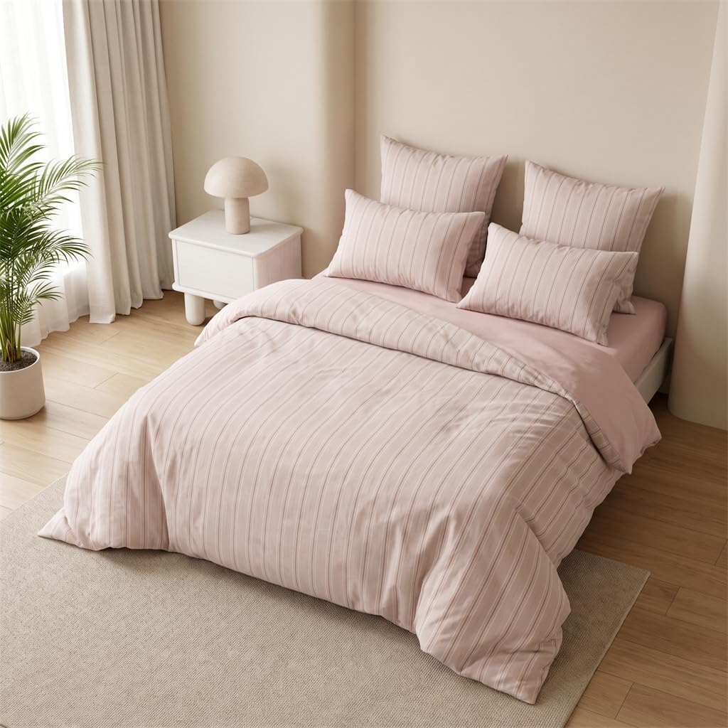 Striped Duvet Cover Reversible Pink Stripe Bedding Set