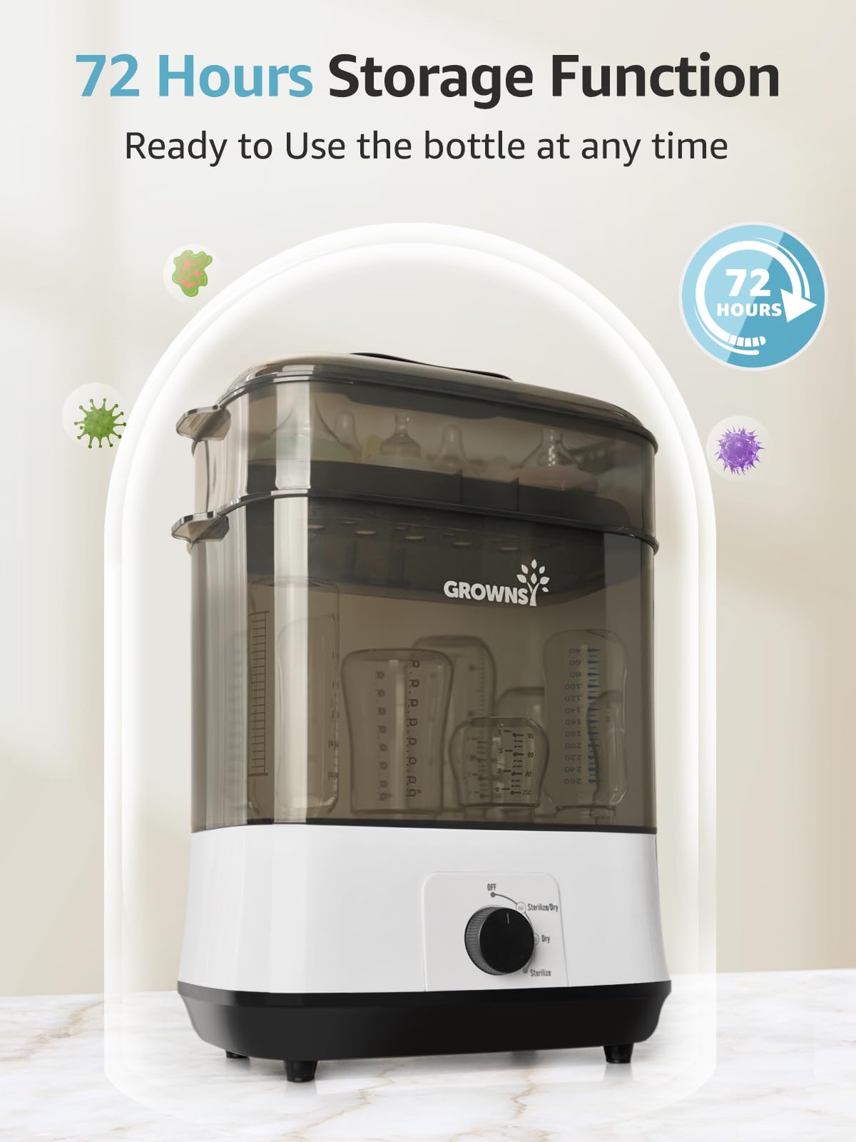 Multi-Function Large Capacity Baby Bottle Sterilizer and Dryer, Grey