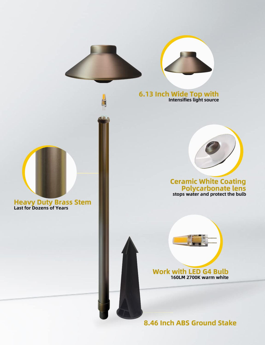 Brass Low Voltage Pathway Lights 4-Pack with 3W LED G4 Bulb (602B)