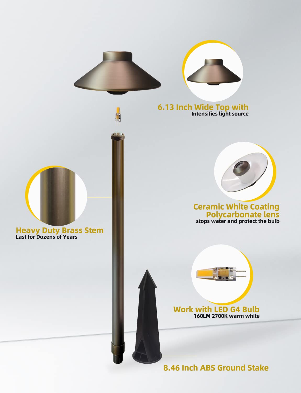 Brass Low Voltage Pathway Lights 4-Pack with 3W LED G4 Bulb (602B)