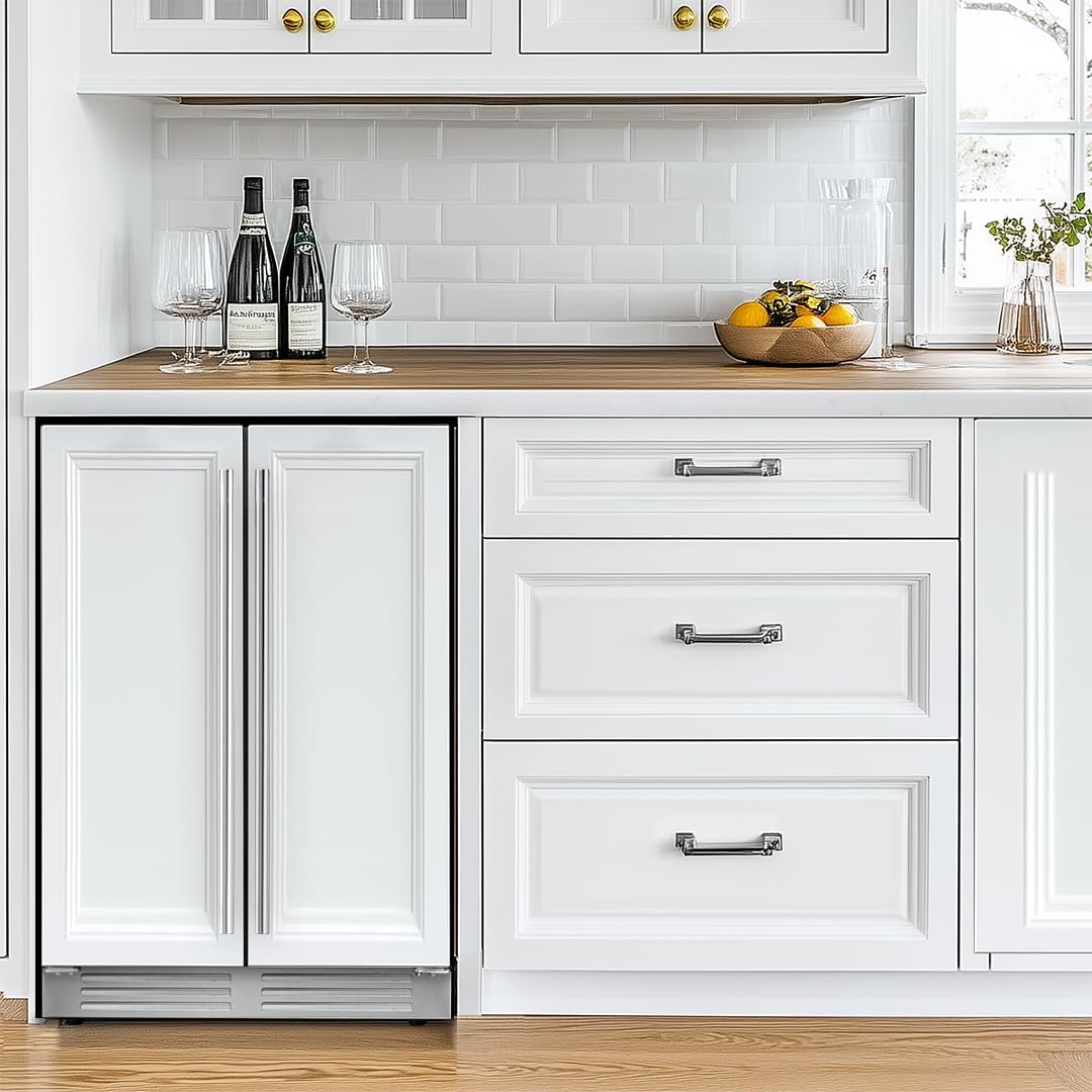24 Inch Wine and Beverage Refrigerator - Panel Ready Fridge, 60 Can & 20 Bottle Dual Zone Wine Fridge 36-72°F