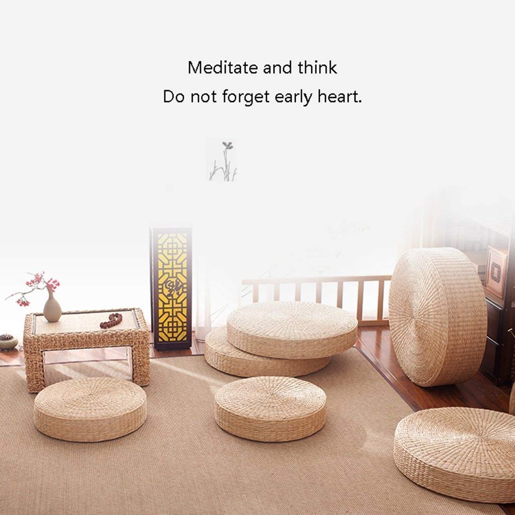 2 Pack Tatami Floor Pillow Sitting Cushion Bigger Size, Round Padded Room Floor Straw Mat for Outdoor Seat (Dia: 19.7)