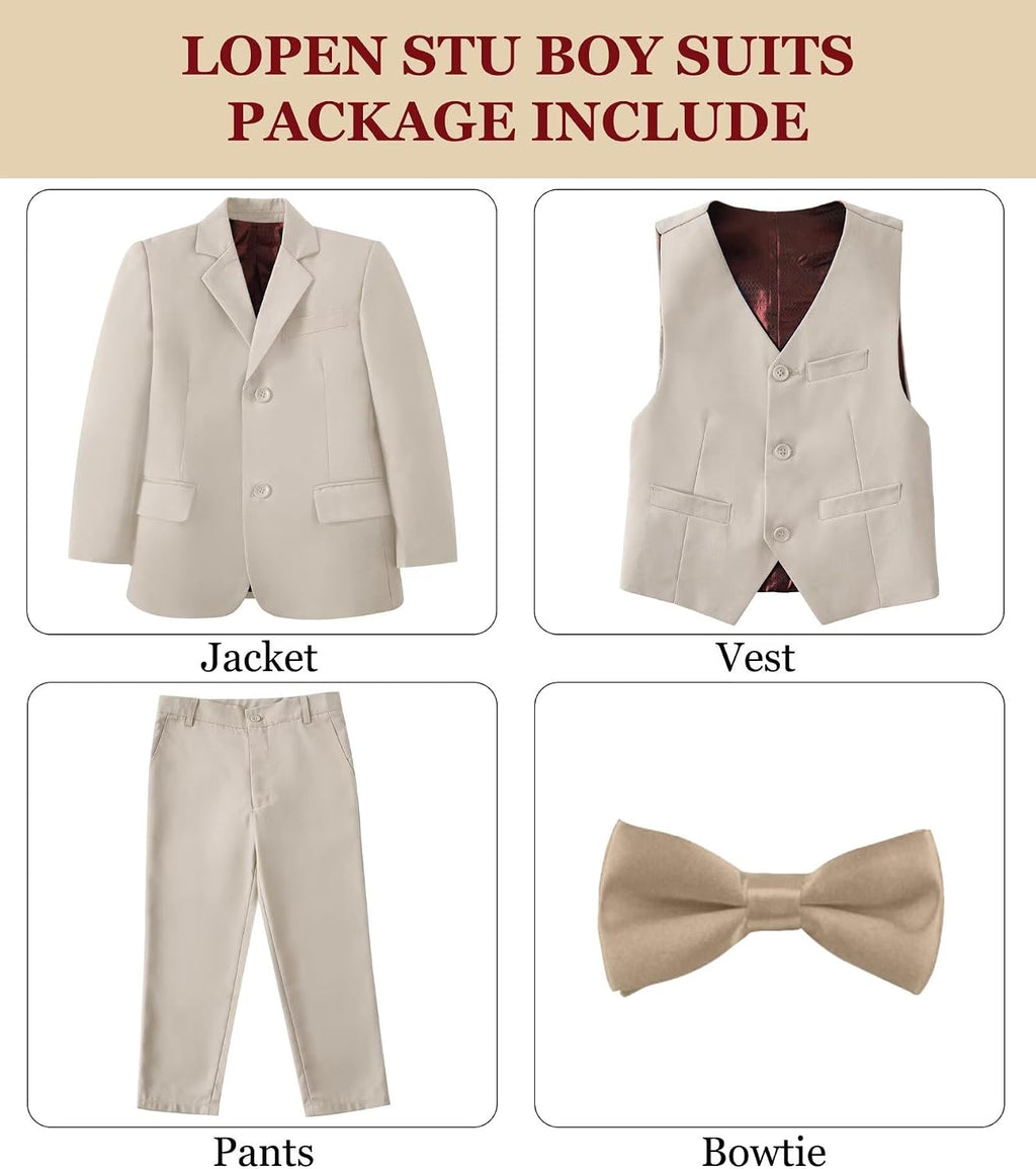 Boys 4 Piece Tuxedo Suit Vest Pants Bow Tie Set Formal Dress Clothes