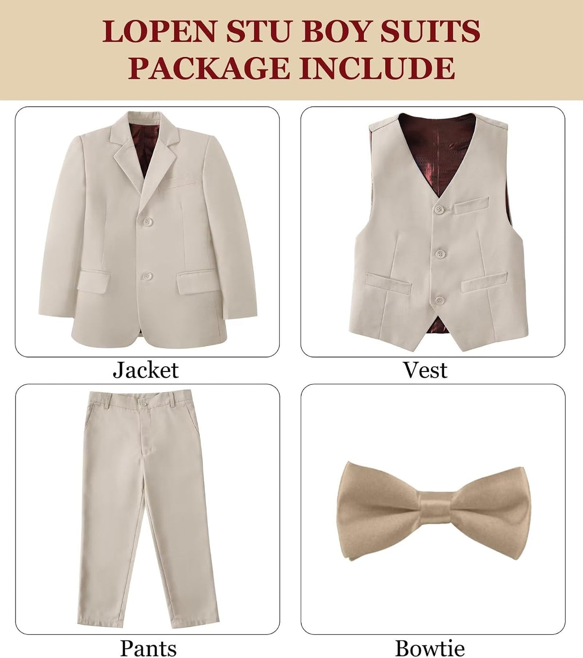 Boys 4 Piece Tuxedo Suit Vest Pants Bow Tie Set Formal Dress Clothes