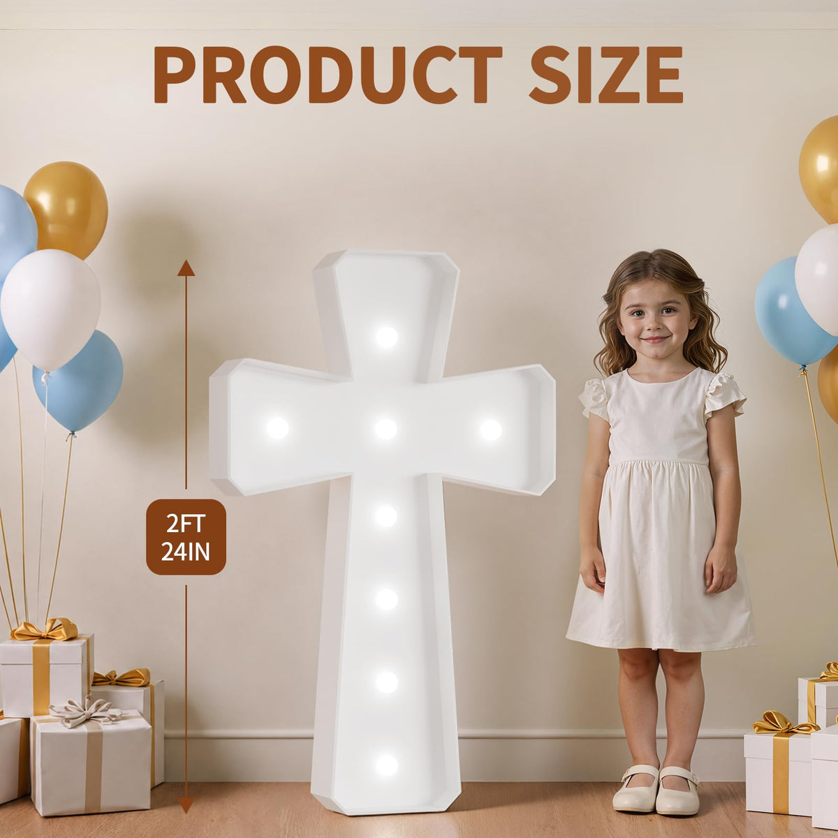 Baptism Decorations, 2FT Marquee Light Up Cross, Cool White Light