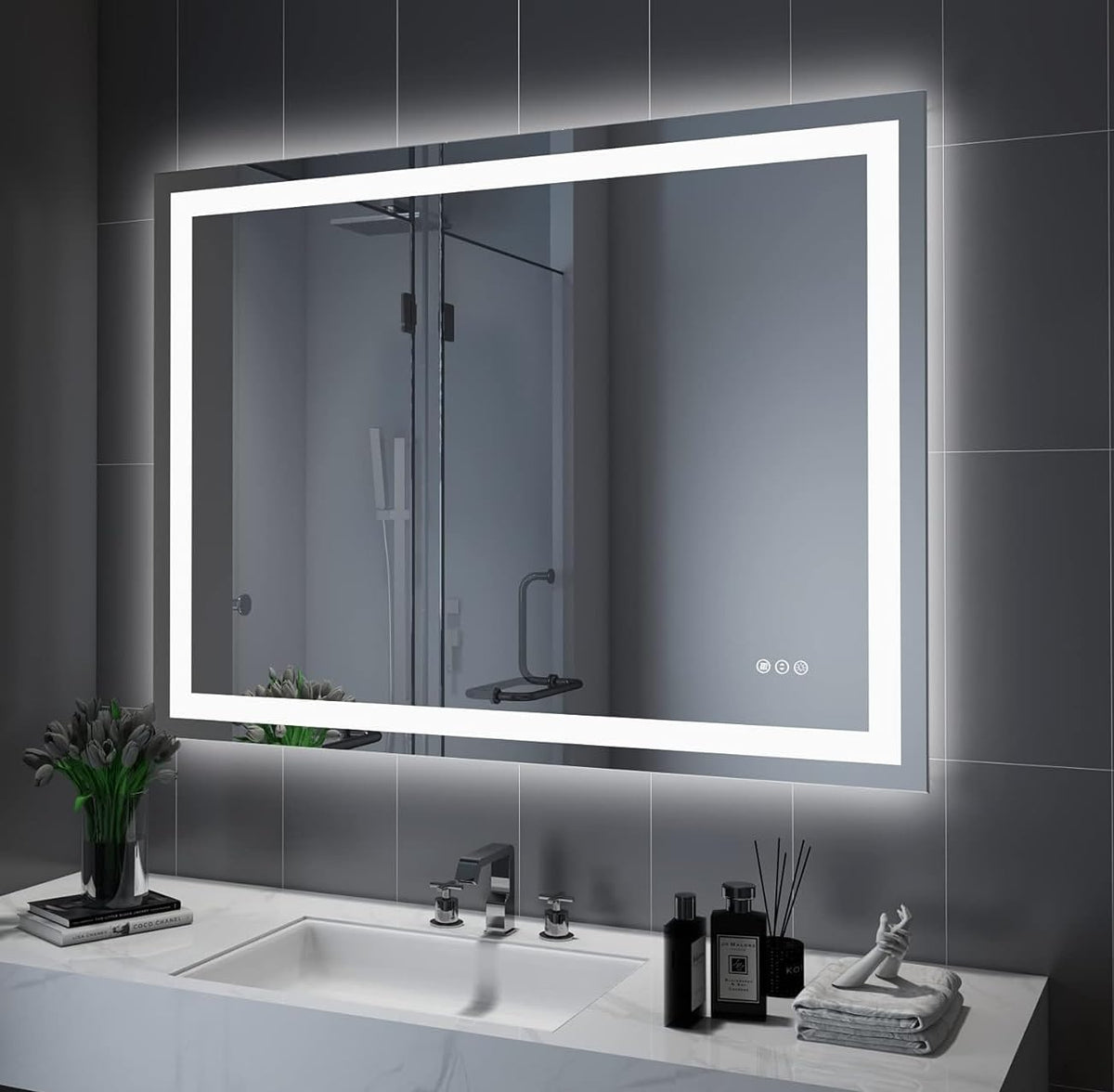 LED Bathroom Mirror 48"X32" with Front Light and Backlit