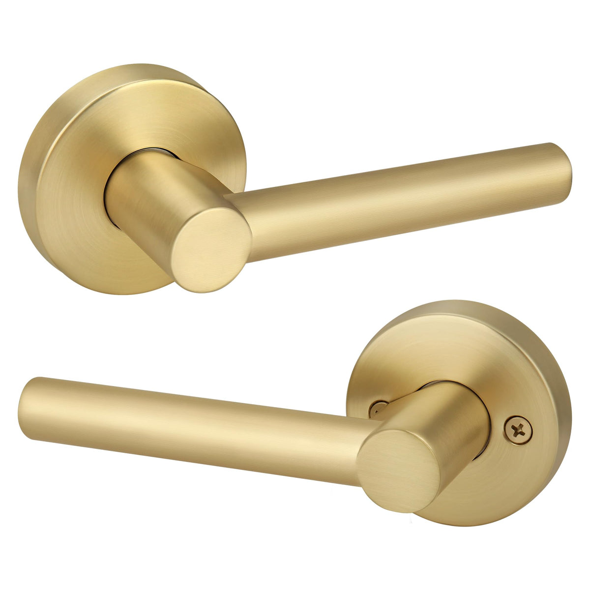 Brushed Gold Keyless Passage Door Lever, Heavy Duty Gold Interior Door Handle, Round Non-Locking Door Lock or Closet