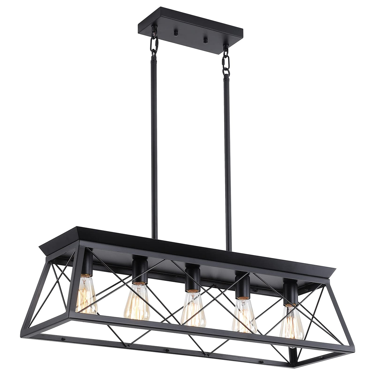 Farmhouse Chandeliers, Rustic Kitchen Island Light Fixture, 5-Light Linear Pendant Lighting Rectangular Chandelier