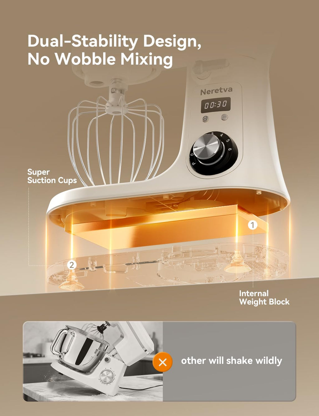 Super Stable Stand Mixer with Low Noise Operation, 6.34 QT Capacity
