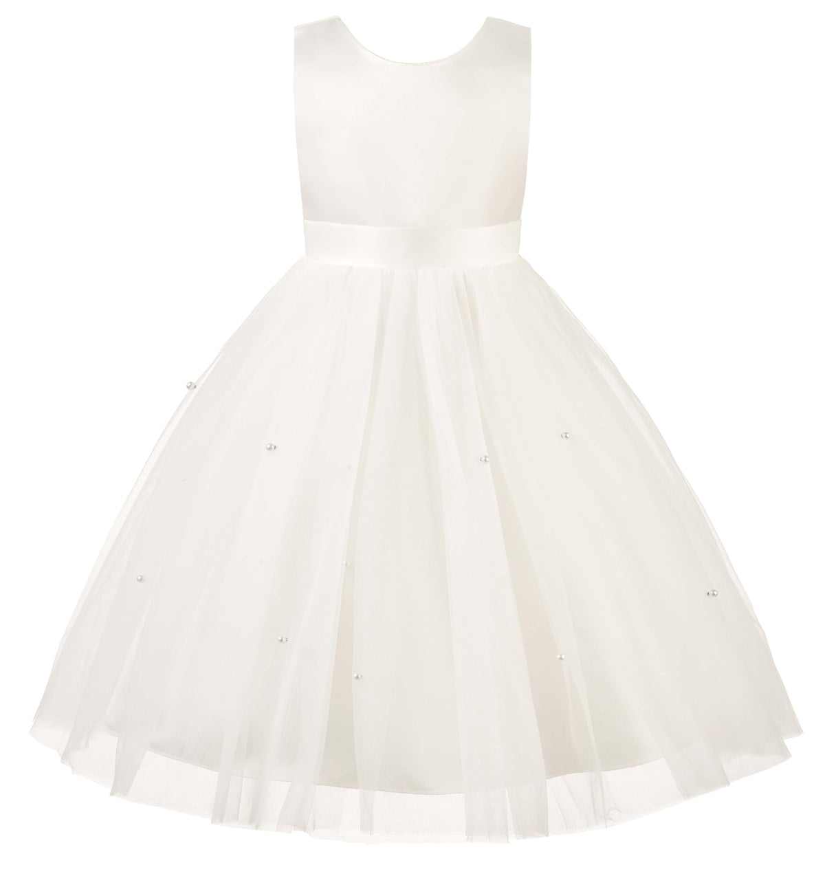 Flower Girl Dress Satin Ball Gown for Wedding Party with Bowknot (Ivory, /80)