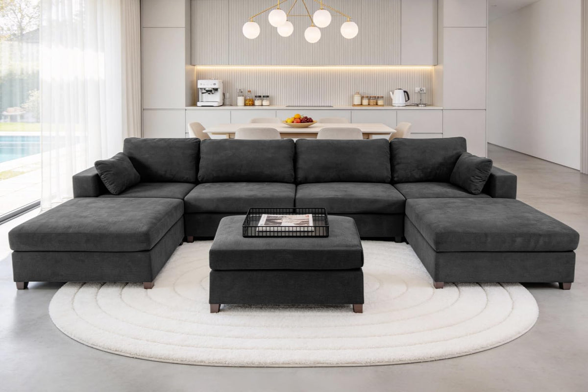 152''Oversized Deep Seat Modular Sectional Sofa, Gray L Shaped Cloud Couch