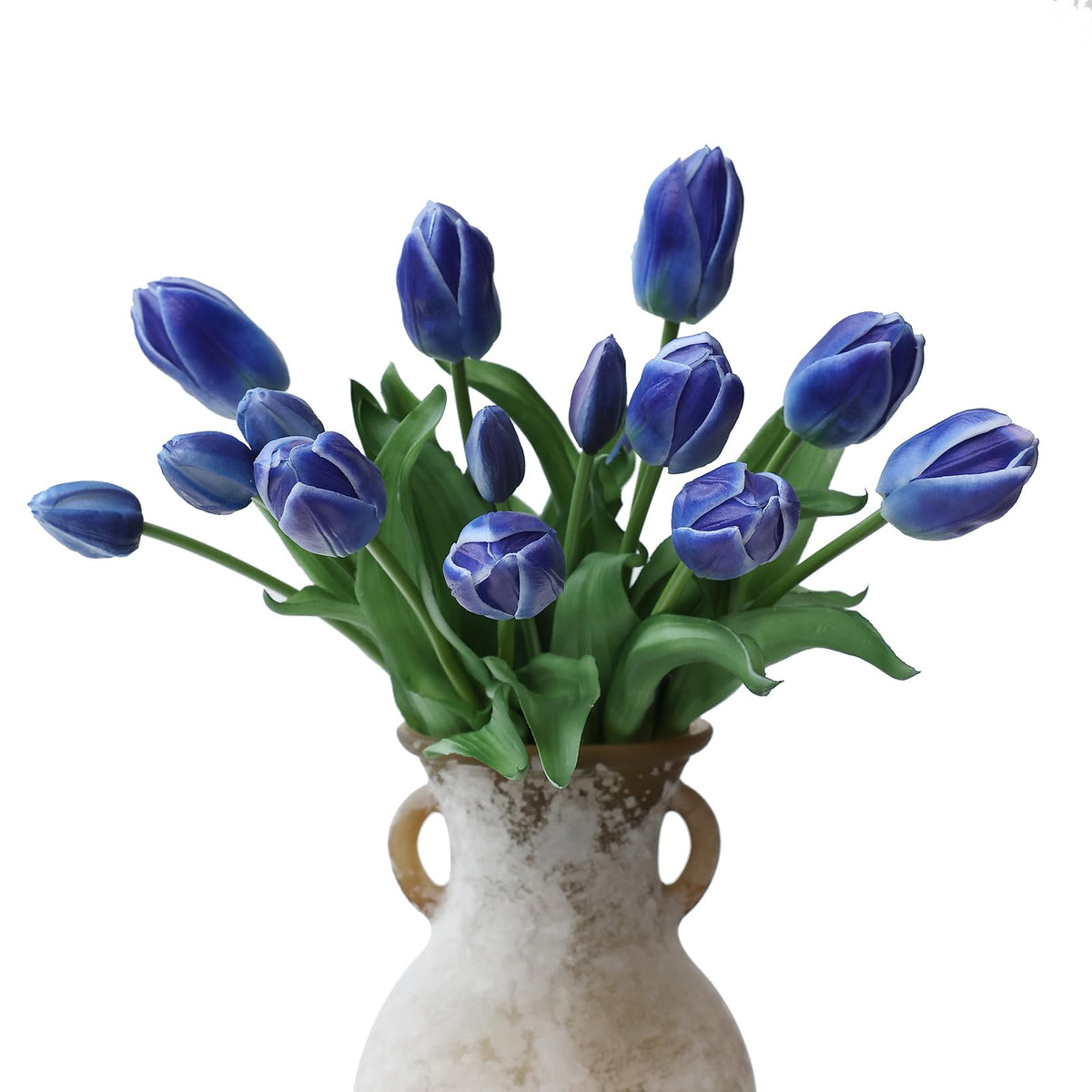 15Pcs Blue Tulips Artificial Flowers Latex Plastic Real Touch Fake Tulips Flowers Look Real Faux Tulip Flower Bouquet