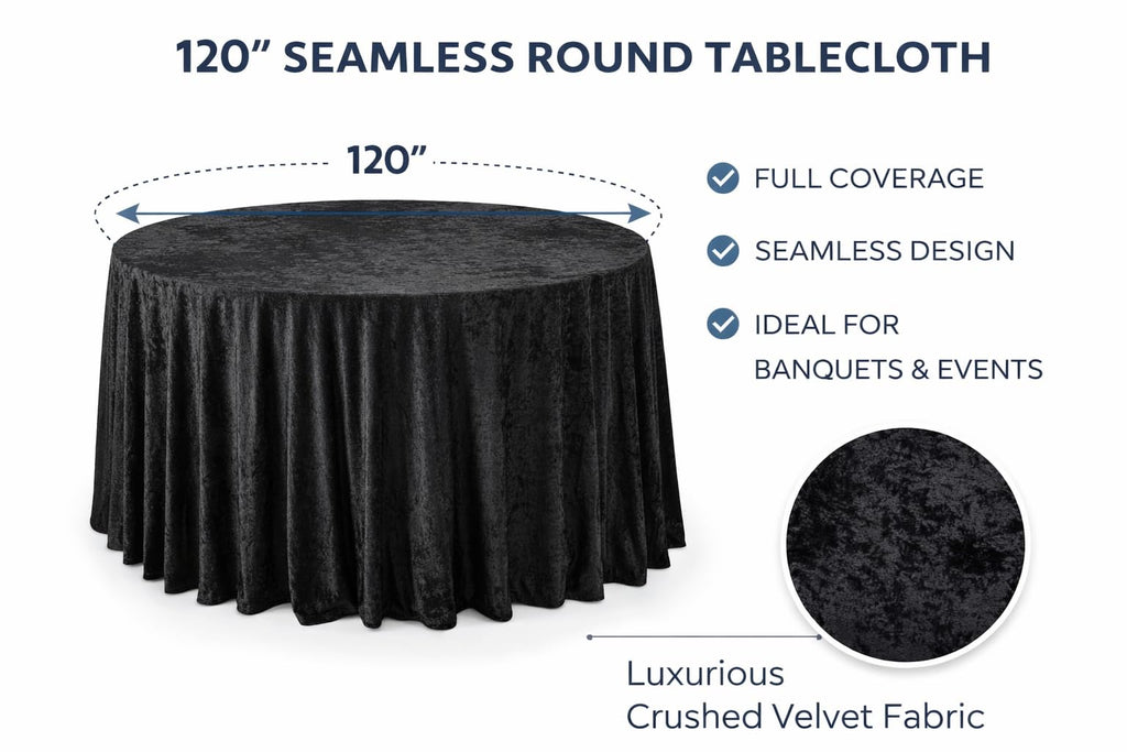 Lush Panne Velvet Round Tablecloth - 120 Inch Elegant Velvet Table Cover for Weddings, Banquets, Holiday Dinners &