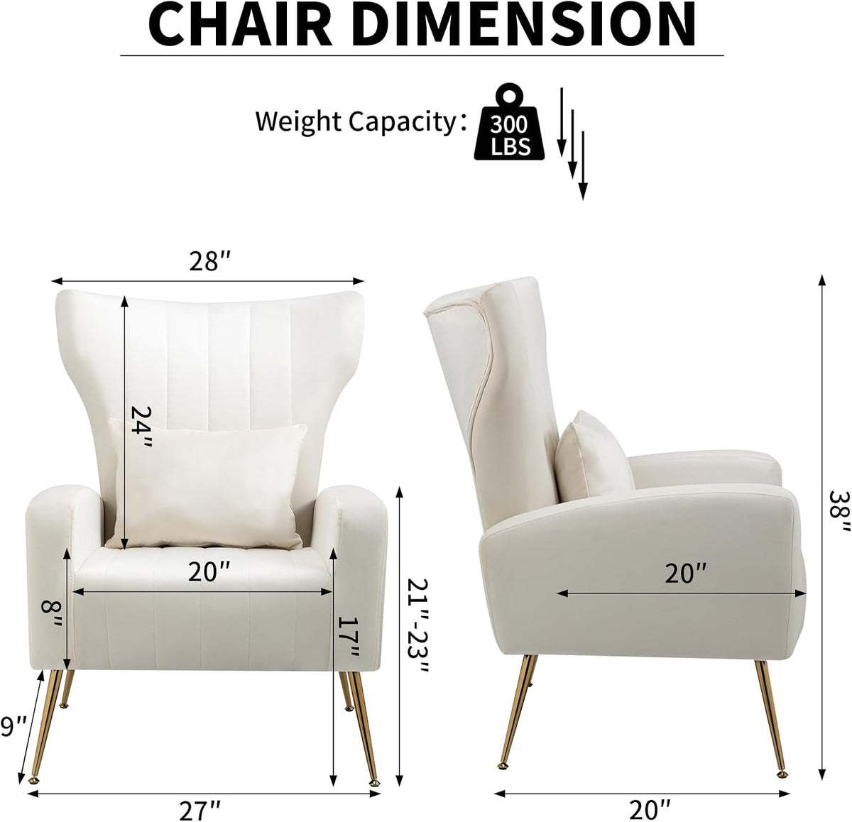 Velvet Accent Chairs Set of 2, Modern Living Room Chair with Gold Legs & Pillow, Bedroom Side Chair with High