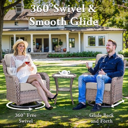 9-Piece Wicker Outdoor Patio Furniture Set - Fire Pit | Brown with Thick Cushions for Patio, Garden & Porch